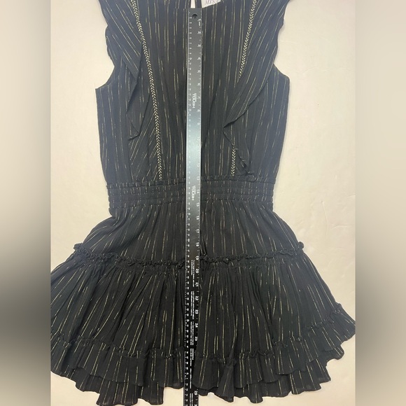 MISA Los Angeles Cielle Ruffle Bib Black Gold Mini Dress Size Small Metallic - Picture 9 of 10